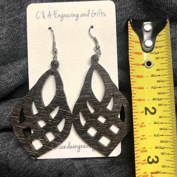 Wooden Mesh Teardrop Dangle Earrings. Stained Birch Wood Laser Cut Earrings. - C & A Engraving and Gifts