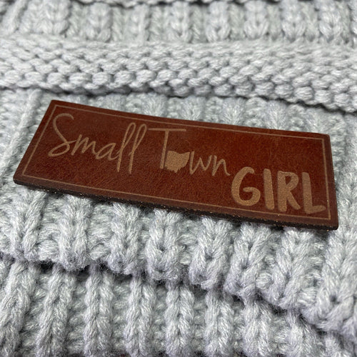 Adult Beanie Leather Patch Hat. Small Town Ohio Girl Beanie. - C & A Engraving and Gifts