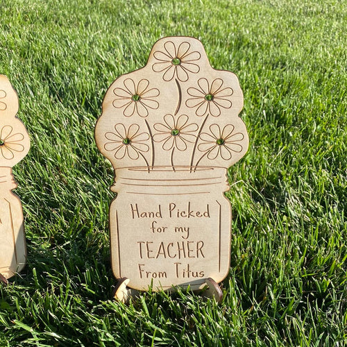 Hand Picked Flower Wooden Holder for Mommy. Dandelion Flower Holder with Stand. Grandma Flower Holder From Kids. - C & A Engraving and Gifts