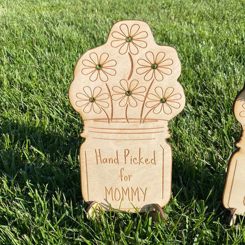 Hand Picked Flower Wooden Holder for Mommy. Dandelion Flower Holder with Stand. Grandma Flower Holder From Kids. - C & A Engraving and Gifts