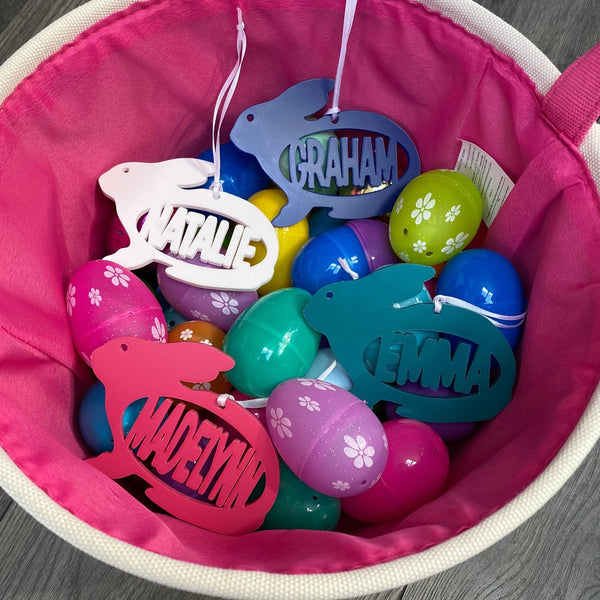 Easter Basket Personalized Acrylic Tag. Name Tag for Easter. Bunny Basket Tag. Easter Ornament. - C & A Engraving and Gifts
