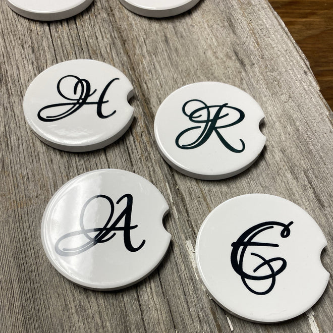Initial Car Coasters. Personalized Car Coaster. - C & A Engraving and Gifts