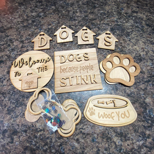 DIY Dog Themed Farmhouse Tray. Dog Decor. Blank Dog Wooden Tiered Tray. Paint Your Own Wooden Dog Cut Outs. - C & A Engraving and Gifts