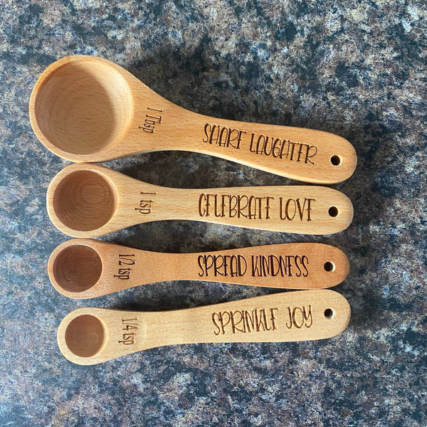 Measuring Spoons for the Wedding Couple. Engraved Wooden Spoons Share the Love. Gift for the Baker. - C & A Engraving and Gifts