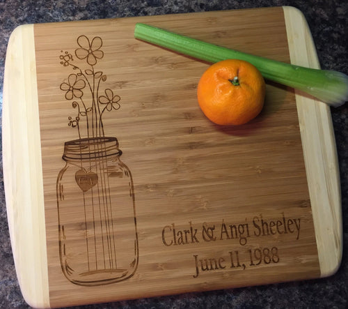 Personalized Mason Jar Wedding Anniversary Cutting Board - C & A Engraving and Gifts