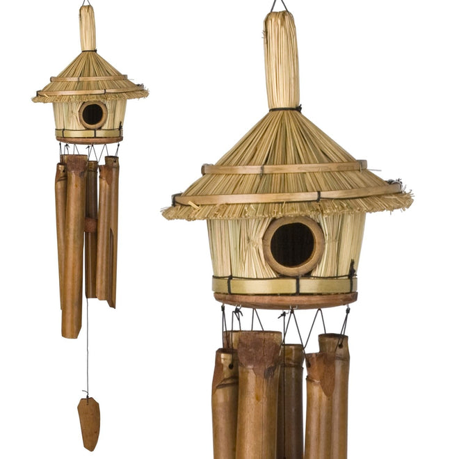 Bamboo Birdhouse Wind Chime. Thatched Roof Wind Chime. - C & A Engraving and Gifts