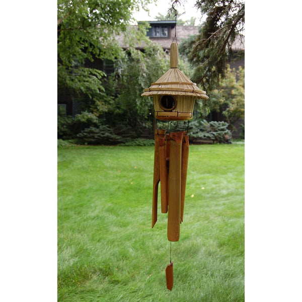 Bamboo Birdhouse Wind Chime. Thatched Roof Wind Chime. - C & A Engraving and Gifts