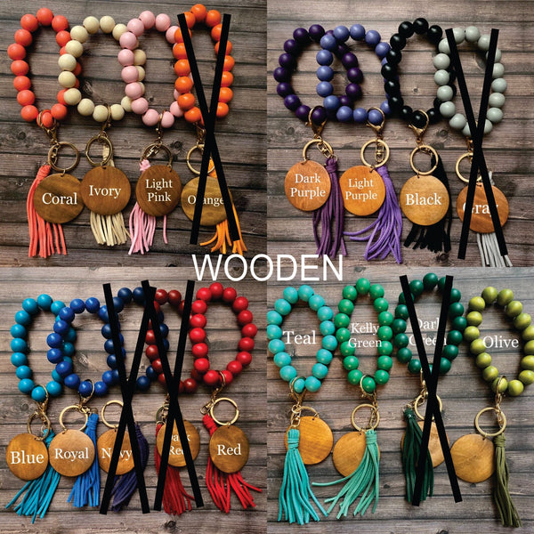Nurses WOODEN Wristlet Keychain. Stretchy Bangle Wristlet with Engraved Pendant. Bangle Key Ring. Gift for Her. - C & A Engraving and Gifts